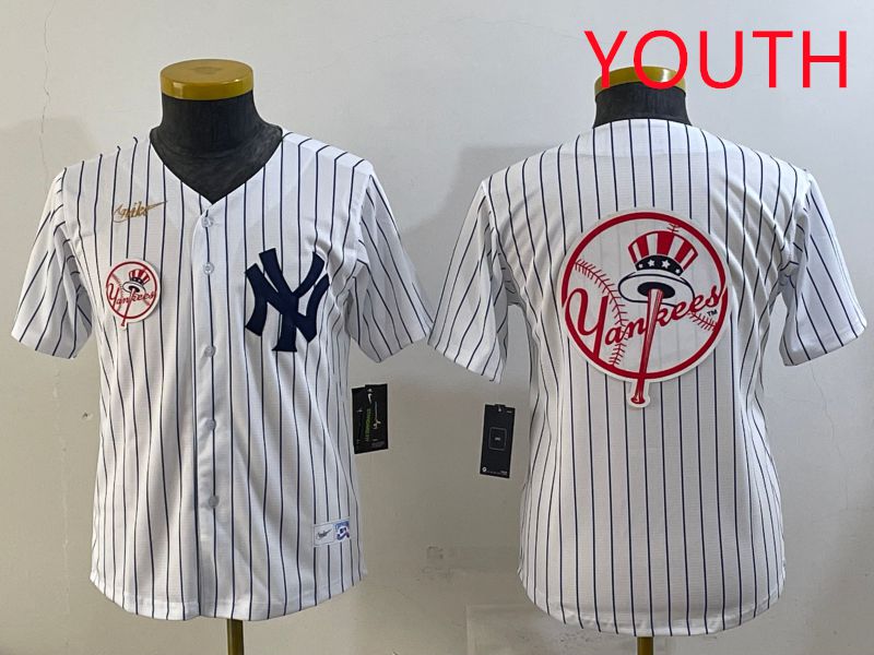 Youth 2025 New York Yankees Blank White Stripe Throwback Nike MLB Jersey style 25->youth mlb jersey->Youth Jersey
